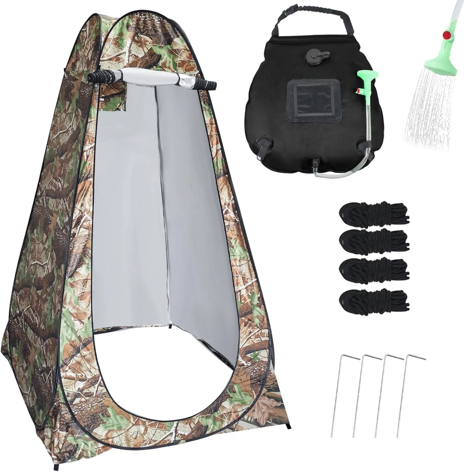 Camping Shower Tent,Pop Up Privacy Tent with Solar Shower Bag,Waterproof Pop Up Shower Tent for Portable Outdoor Toilet Shower Changing Room Sun Shelter Camping (Black/Camouflag/Green)