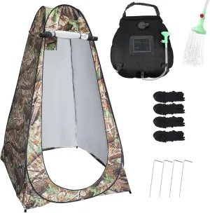 Camping Shower Tent,Pop Up Privacy Tent with Solar Shower Bag,Waterproof Pop Up Shower Tent for Portable Outdoor Toilet Shower Changing Room Sun Shelter Camping (Black/Camouflag/Green)