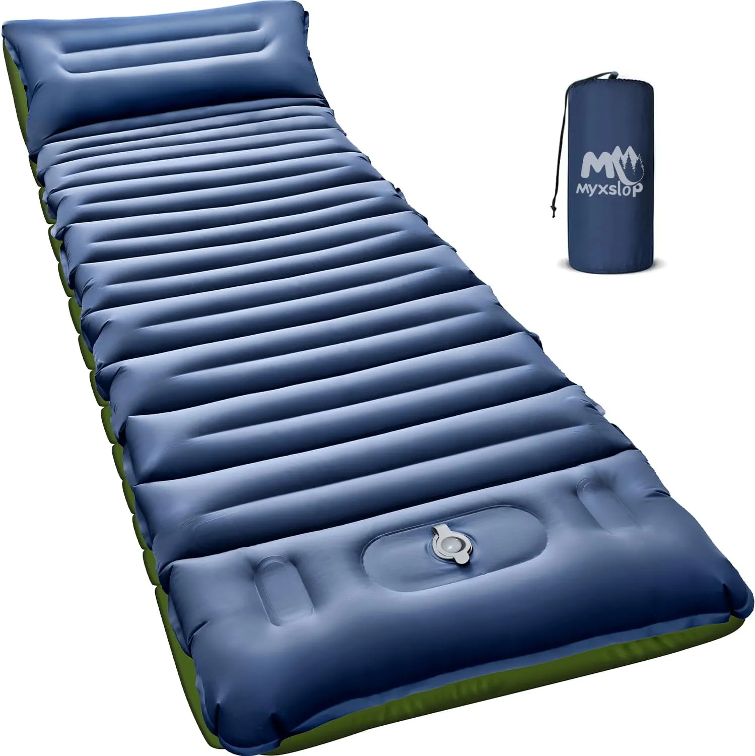 Camping Sleeping Pad, 5 Inch Thick Mat with Built-in Pillow, Foot Pump, Ultralight Inflatable for Camping, Backpacking, Hiking, Tent (Single,Blue)