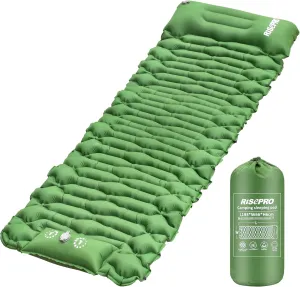 Camping Sleeping Pad Air Mattress - Inflatable Ultralight Ergonomic Design Compact Airpad Backpacking Hiking Outdoor Activities Green