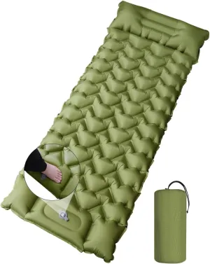 Camping Sleeping Pad, Extra Thickness 4 Inch Ultralight Inflatable Sleeping Mat With Built-In Foot Pump, Durable Compact Waterproof Camping Air Mattress For Tent,Carry Bag,Hiking,Tent (Olive Green)
