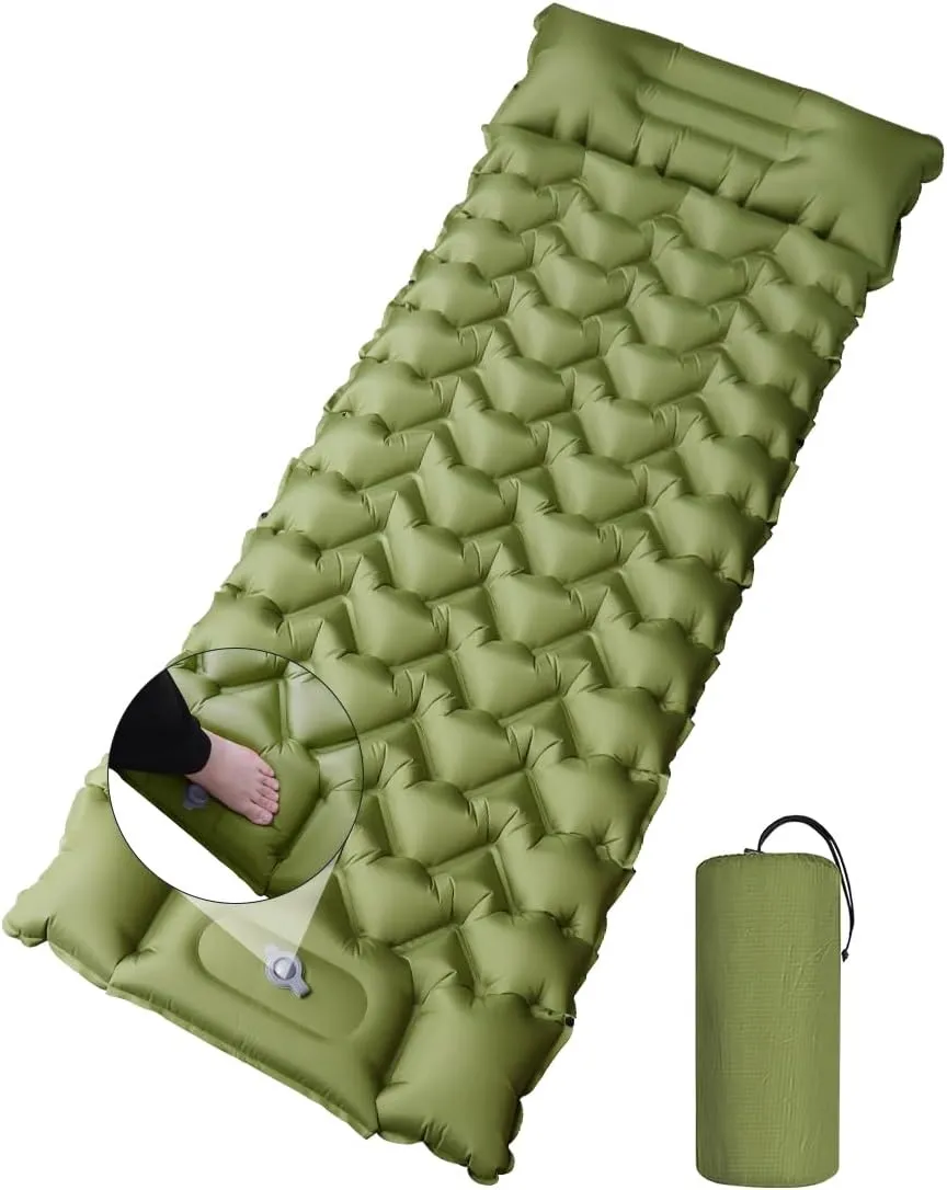 Camping Sleeping Pad, Extra Thickness 4 Inch Ultralight Inflatable Sleeping Mat With Built-In Foot Pump, Durable Compact Waterproof Camping Air Mattress For Tent,Carry Bag,Hiking,Tent (Olive Green)