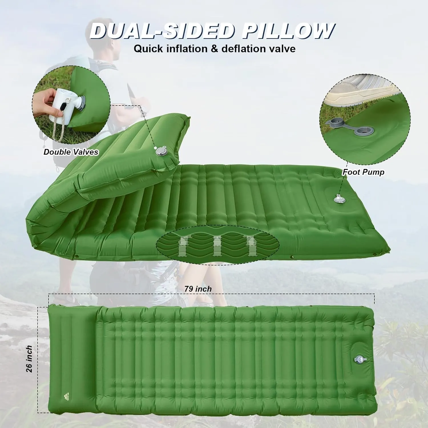 Camping Sleeping Pad, Extra Thickness 4.7 Inch Inflatable Sleeping Mat Ultralight Waterproof Camping Mat with Built in Pump Air Mattress for Backpacking, Hiking, Tent, Travel