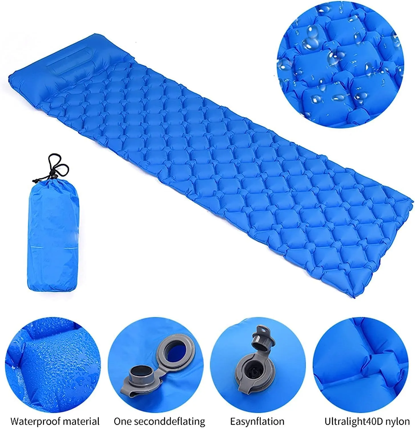 Camping Sleeping Pad Inflatable Air Mattresses Outdoor Mat Ultralight Cushion, Camping Sleeping Mat (Color : Blue)