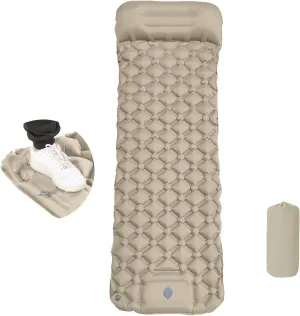 Camping Sleeping Pad, Inflatable Backpacking Sleeping Mat with Pillow Built-in Foot Pump, Air Mattresses for Tents, Hiking Adventures