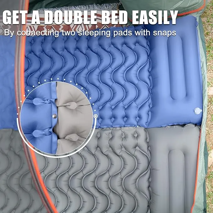 Camping Sleeping Pad, Inflatable Sleeping Mat with Pillow Built-in Foot Pump, Super Comfort Camping Mattress for Backpacking Hiking Traveling Tent, Compact & Lightweight