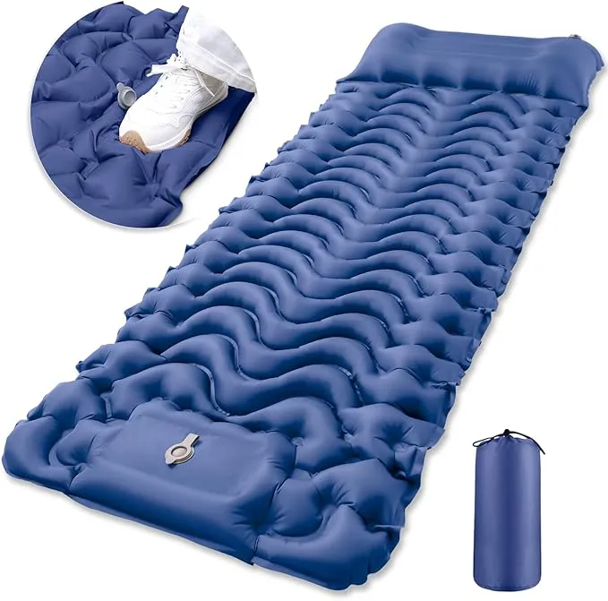 Camping Sleeping Pad, Inflatable Sleeping Mat with Pillow Built-in Foot Pump, Super Comfort Camping Mattress for Backpacking Hiking Traveling Tent, Compact & Lightweight
