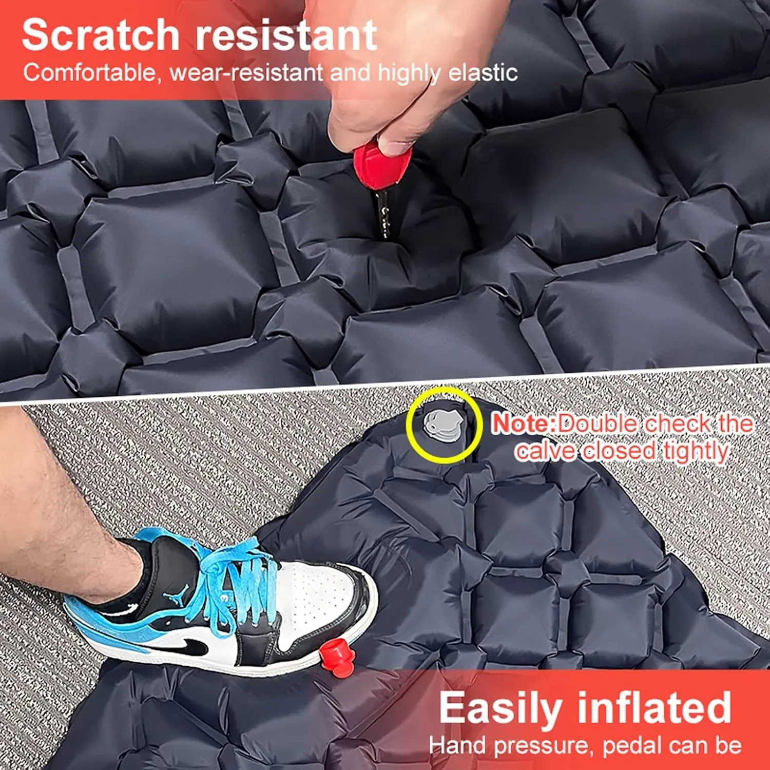 Camping Sleeping Pad, Outdoor Camping Sleeping Pad Inflatable Mattress with Pillows Ultralight Air Mat Built-in Inflator Pump Travel Hiking