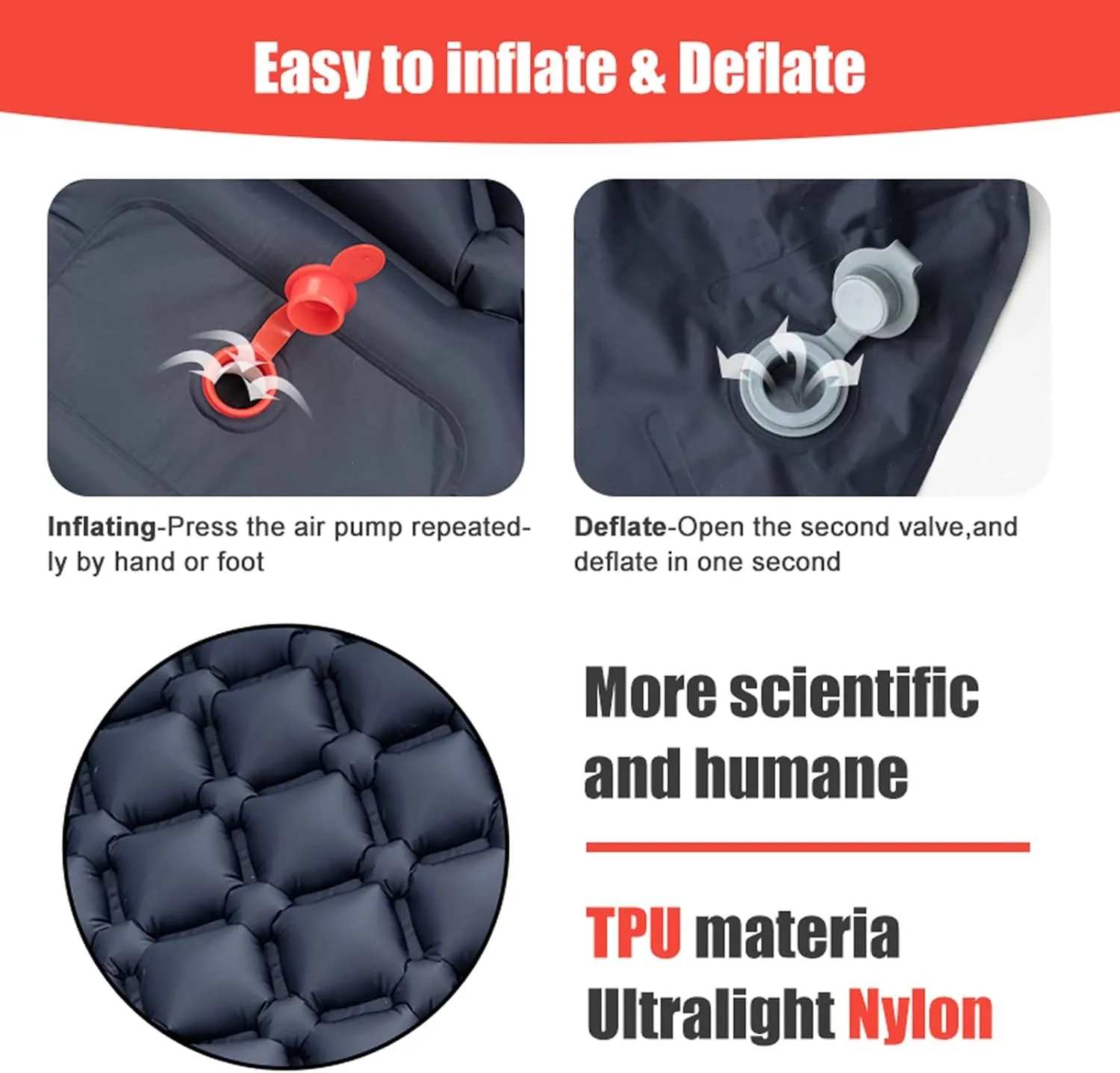 Camping Sleeping Pad, Outdoor Camping Sleeping Pad Inflatable Mattress with Pillows Ultralight Air Mat Built-in Inflator Pump Travel Hiking