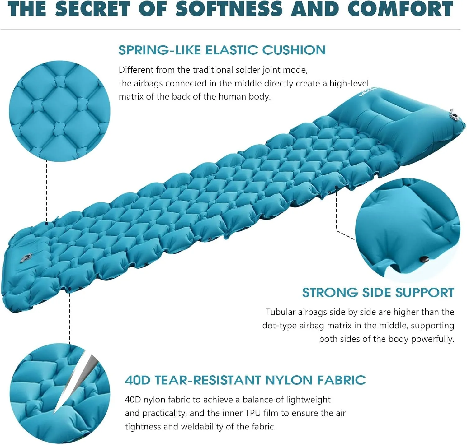 Camping Sleeping Pad, Outdoor Sleeping Pad Camping Inflatable Mattress with Pillows Travel Mat Folding Bed Ultralight Air Cushion Hiking Trekking