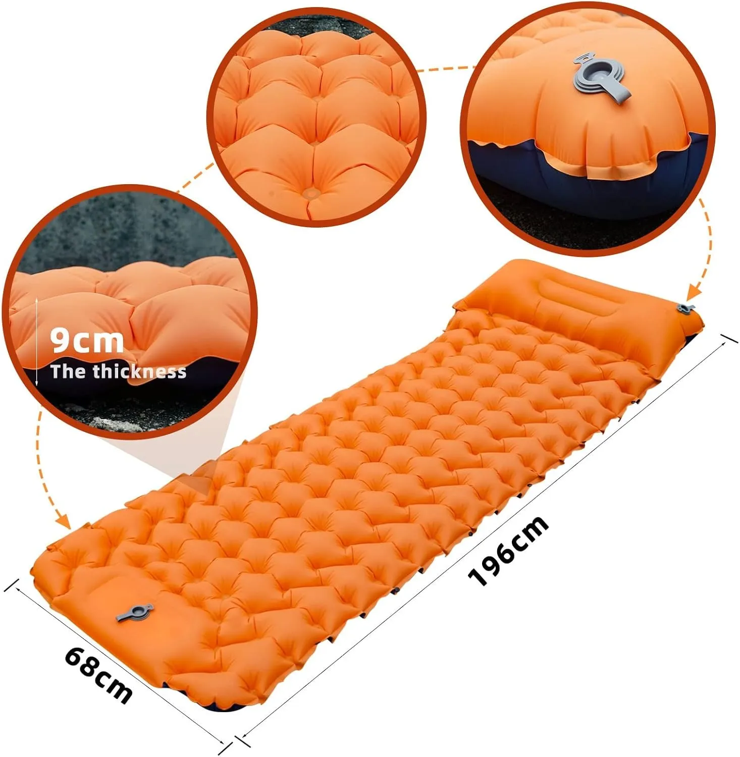 Camping Sleeping Pad, Outdoor Sleeping Pad Camping Inflatable Mattress with Pillows Travel Mat Folding Bed Ultralight Air Cushion Hiking Trekking