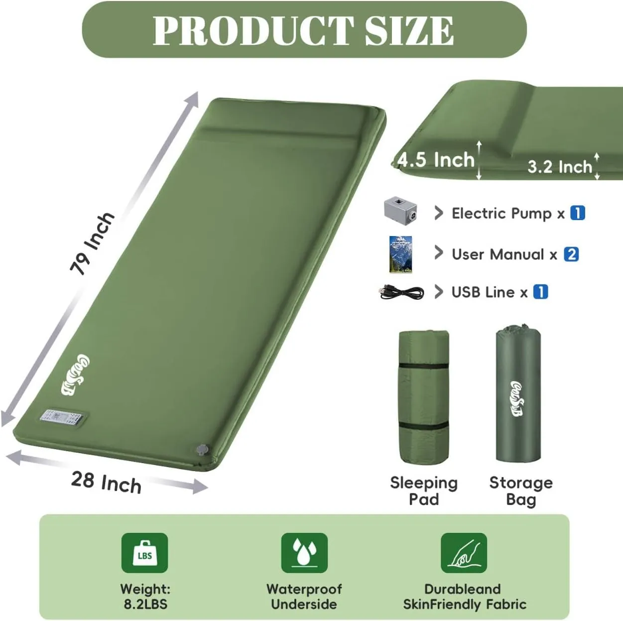 Camping Sleeping Pad Self Inflating Sleeping Pad with Electric Pump, 3.2" Ultra-Thick Memory Foam Sleeping Mat with Pillow, Camping Mattress Compact for Backpacking Hiking Traveling