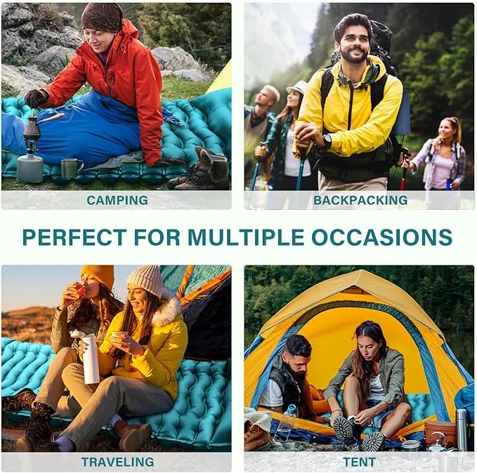 Camping Sleeping Pad, Ultralight Camping Mat with Pillow Built-in Foot Pump Inflatable Sleeping Pads Compact for Camping Backpacking Hiking Traveling - Dark Green
