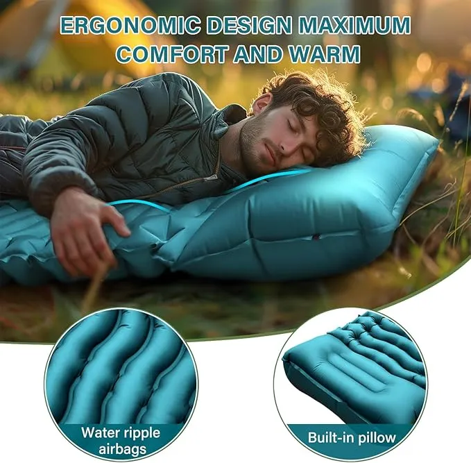 Camping Sleeping Pad, Ultralight Camping Mat with Pillow Built-in Foot Pump Inflatable Sleeping Pads Compact for Camping Backpacking Hiking Traveling - Dark Green