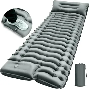 Camping Sleeping Pad, Ultralight Camping Mat with Pillow Built-in Foot Pump Inflatable Sleeping Pads Compact for Camping Backpacking Hiking Traveling-Gray, Grey