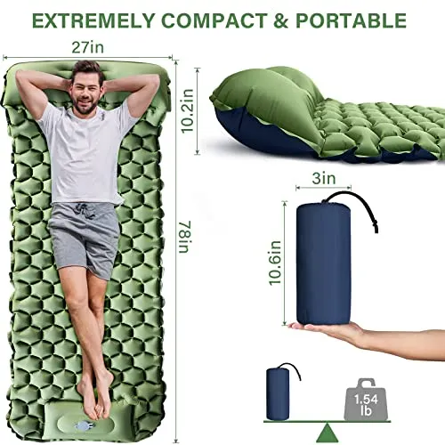 Camping Sleeping Pad, Ultralight Camping Mat with Pillow