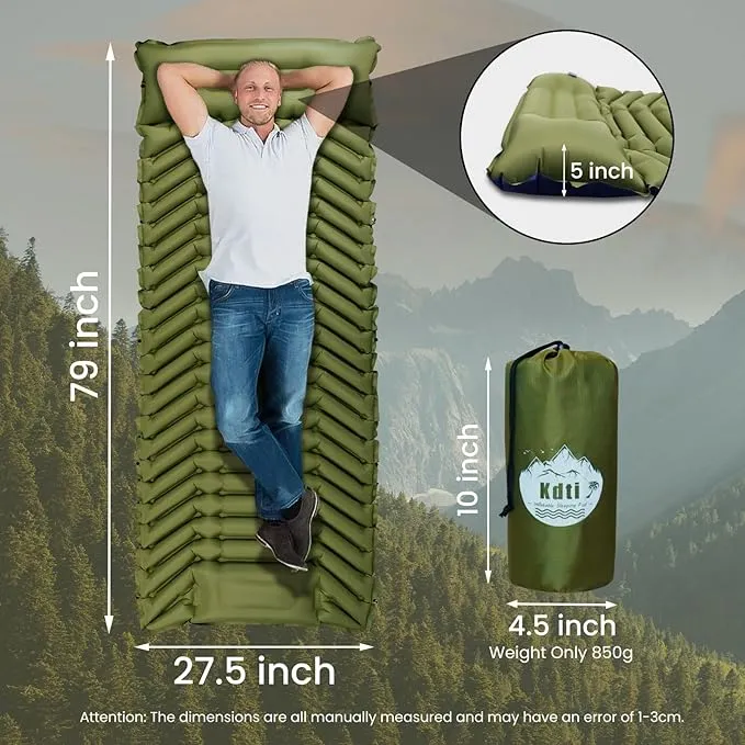 Camping Sleeping Pad, Ultralight Inflatable Camping Mat with Pillow, Built-in Foot Pump, Compact Camping Mats for Car Traveling, Backpacking, Camping and Hiking