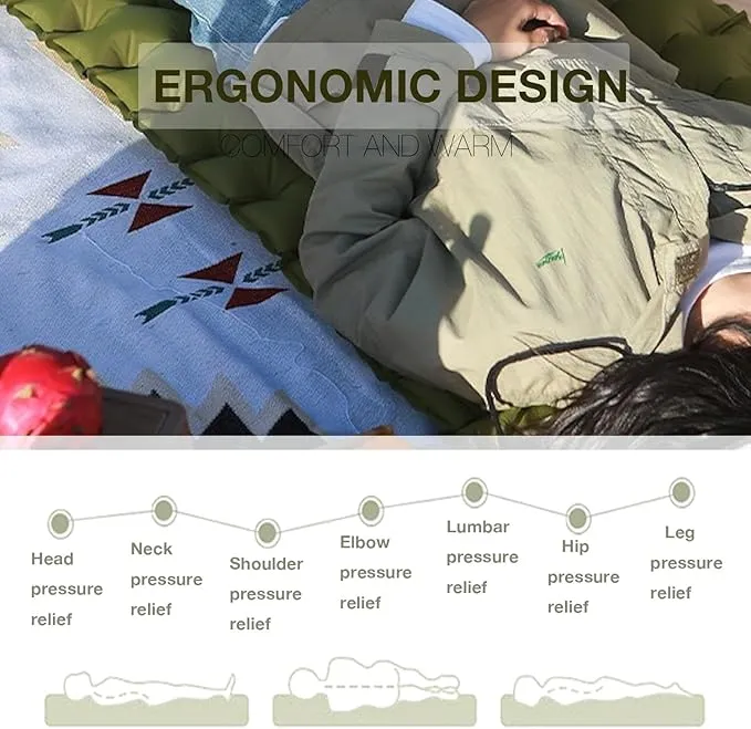 Camping Sleeping Pad, Ultralight Inflatable Sleeping Mat with Pillow, Built-in Foot Pump, Compact Camping Air Mattress for Camping Backpacking Hiking Tent Traveling
