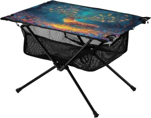 Camping Table Lightweight Portable Folding Table with Mesh Storage Net Animal Deer Flower Ideal for Camping Hiking Beach Picnic Travel Backyard