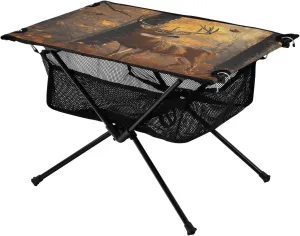 Camping Table Lightweight Portable Folding Table with Mesh Storage Net Animal Deer Leaf Ideal for Camping Hiking Beach Picnic Travel Backyard