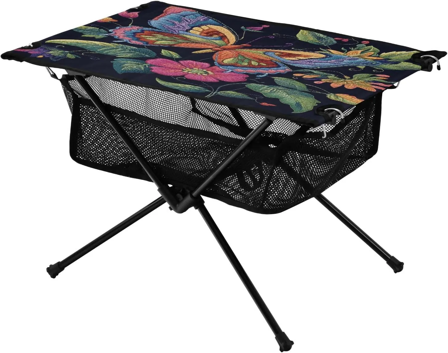 Camping Table Lightweight Portable Folding Table with Mesh Storage Net Butterfly Flower Line Ideal for Camping Hiking Beach Picnic Travel Backyard