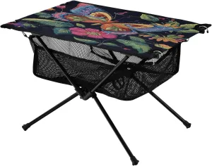 Camping Table Lightweight Portable Folding Table with Mesh Storage Net Butterfly Flower Line Ideal for Camping Hiking Beach Picnic Travel Backyard