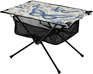 Camping Table Lightweight Portable Folding Table with Mesh Storage Net Butterfly Flower Plant Vine Ideal for Camping Hiking Beach Picnic Travel Backyard