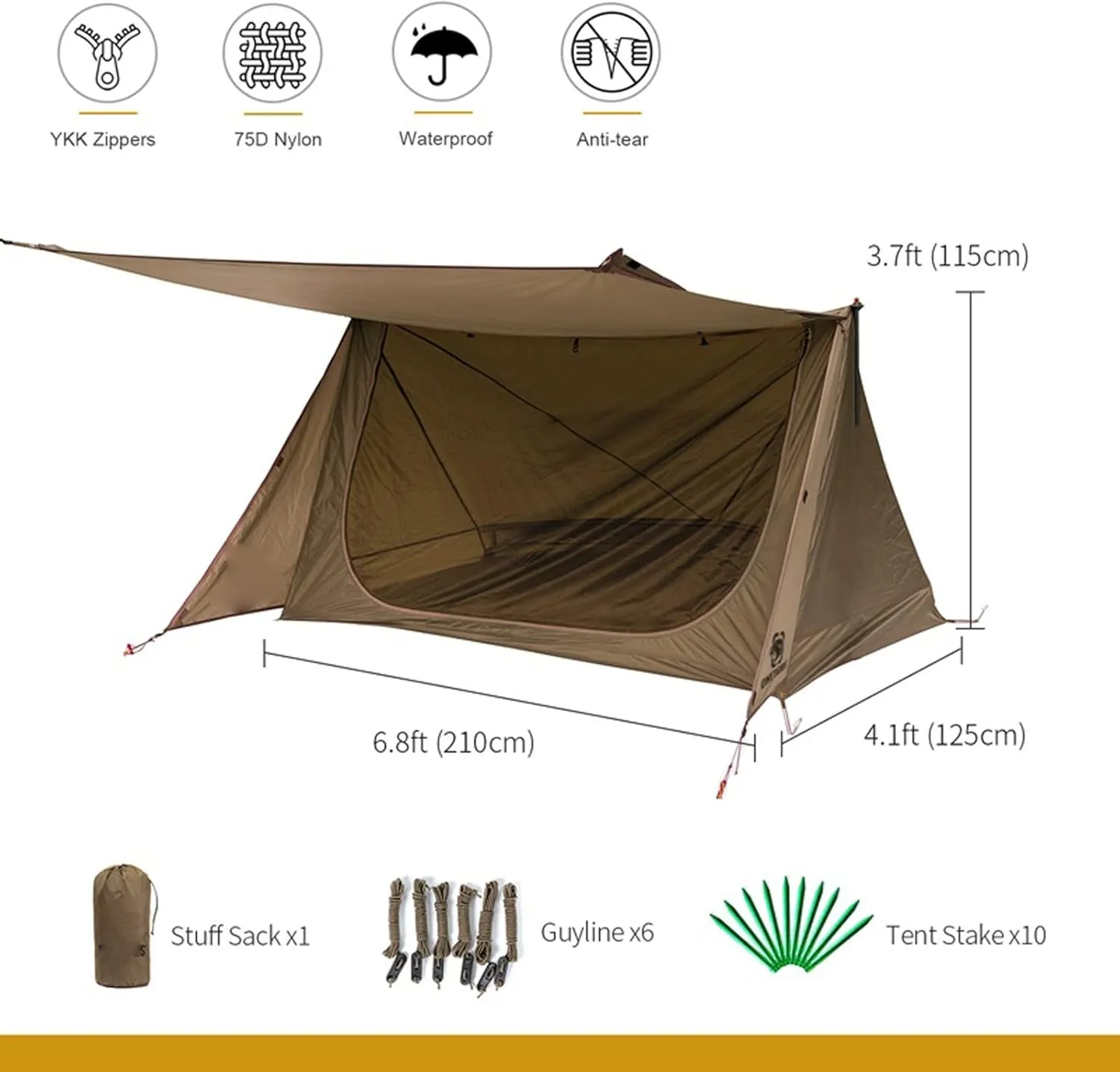 Camping Tent 3 Season Tent Ultralight Shelter Style Tent for Bushcrafters Survivalists Camping Hiking