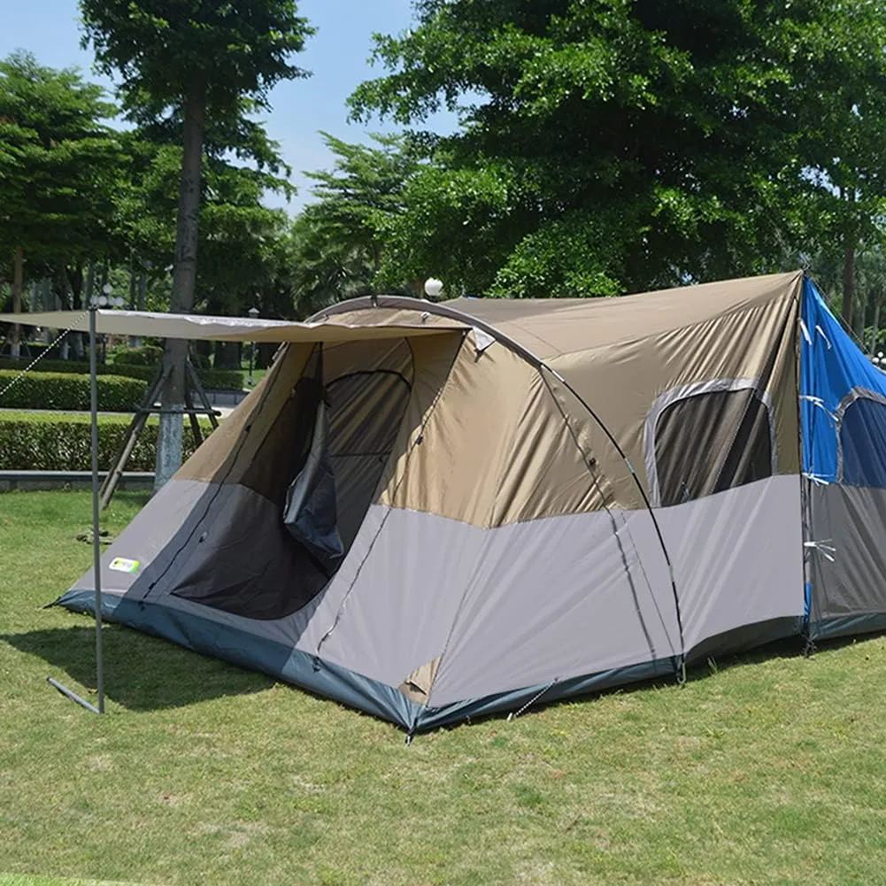 Camping Tent 8-10 Persons Lightweight Family Camping Tent Uv Resistant Outdoor Folding Tent, Easy to Install, Khaki, Outside Account