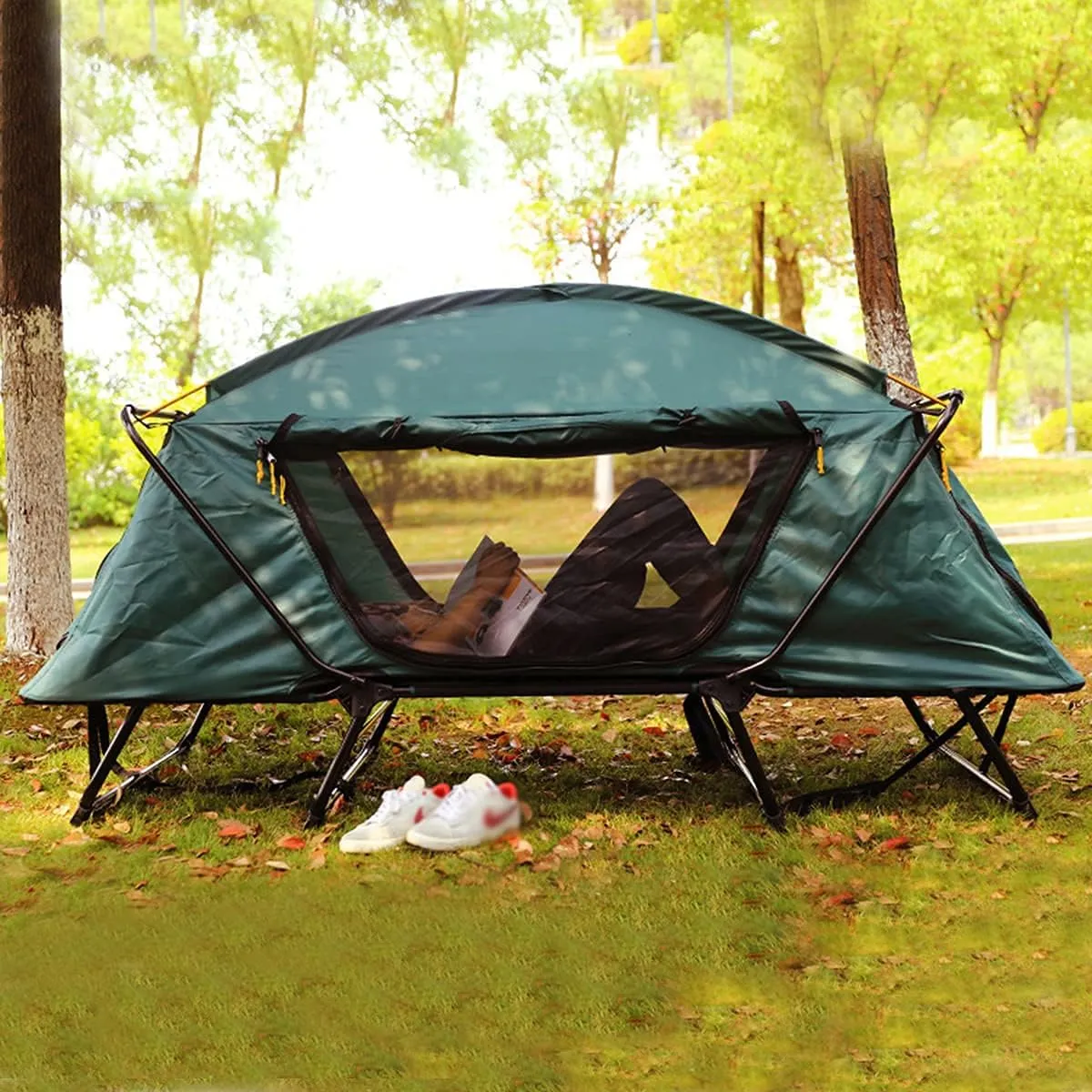 Camping Tent Bed Double Layer Outdoor Camping Tent Portable Folding Oxford Cloth Tent for Outdoor Camping, Hiking, Fishing Hiking, Picnic