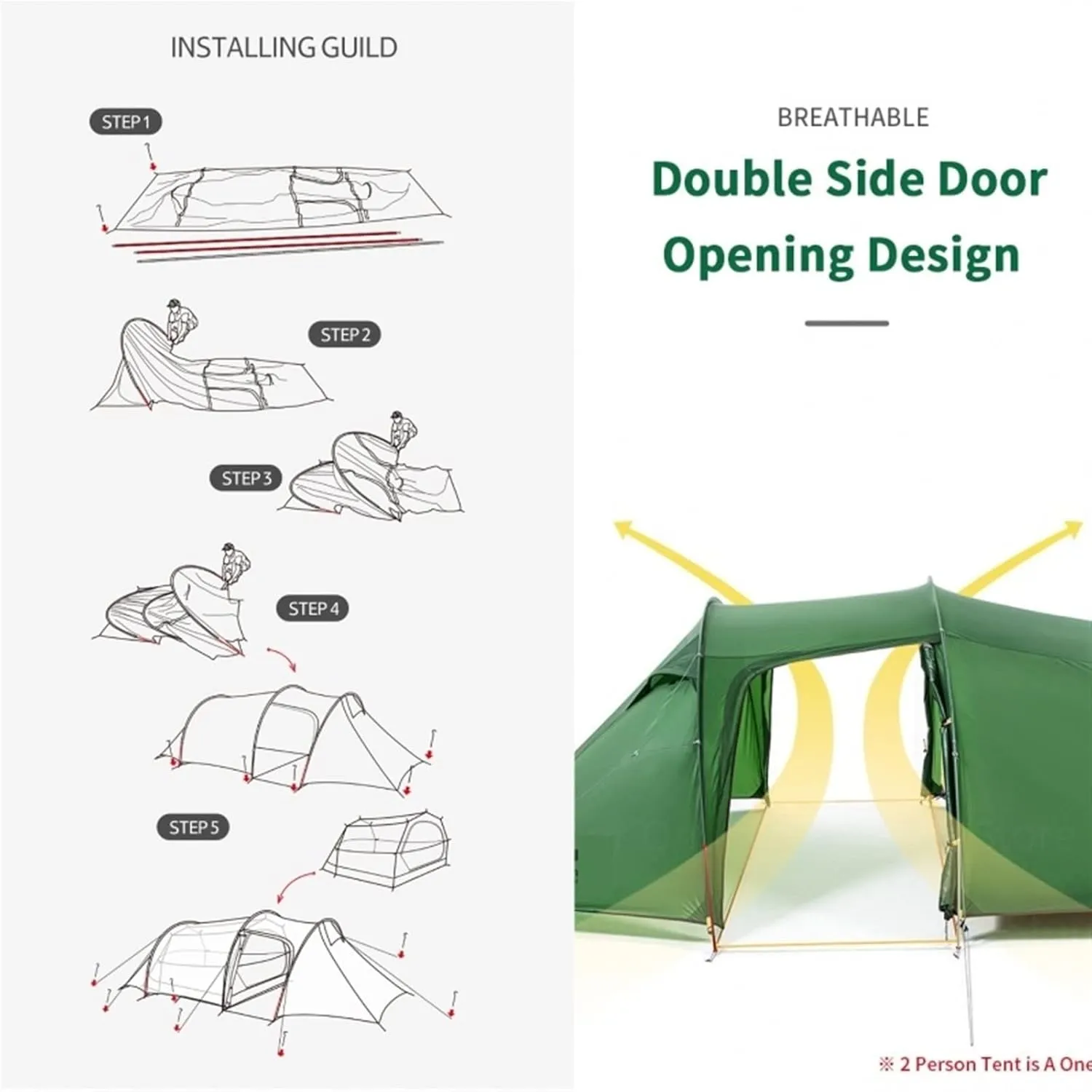 Camping Tent Camping Tent Ultralight Tunnel Tent Large Space Fabric Outdoor Cycling Nature Hike Camping Tent