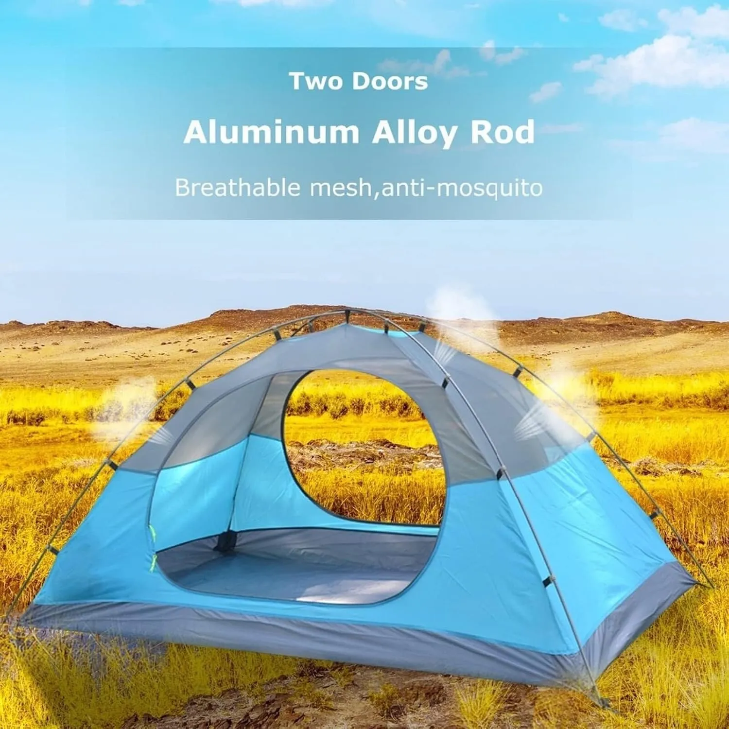 Camping Tent for 3-4 Person Family, Lightweight Portable Aluminum Pole Waterproof Anti-Storm Double Layer 4-Season Tent (Green)