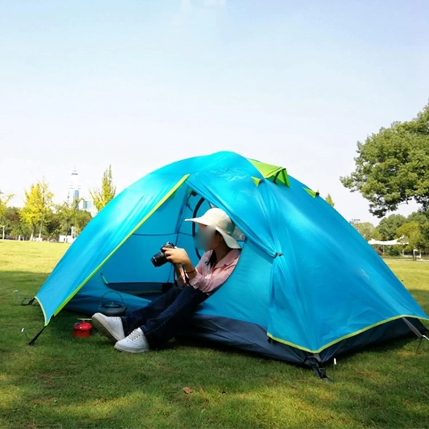 Camping Tent for 3-4 Person Family, Lightweight Portable Aluminum Pole Waterproof Anti-Storm Double Layer 4-Season Tent (Green)