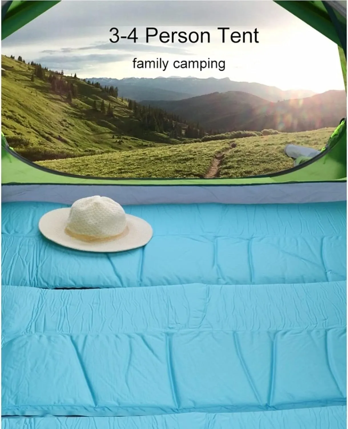 Camping Tent for 3-4 Person Family, Lightweight Portable Aluminum Pole Waterproof Anti-Storm Double Layer 4-Season Tent (Green)