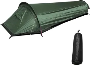 Camping Tent, Lightweight Bivy Tent, Backpacking Tent with Waterproof Tent Rainfly, Single Person Stitched Tent for Camping, Beach, Backpacking, Hiking (Army Green)