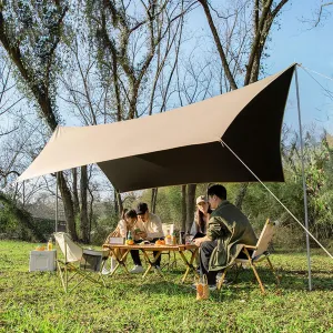 Camping Tent Tarp 4 X 3m Hammock Rain Fly Tent Tarp Backpacking Tarp Ultralight Waterproof UV Resistant with 8 Ground Nails & 8 Windproof Ropes for Camping Hiking Outdoor,Camel