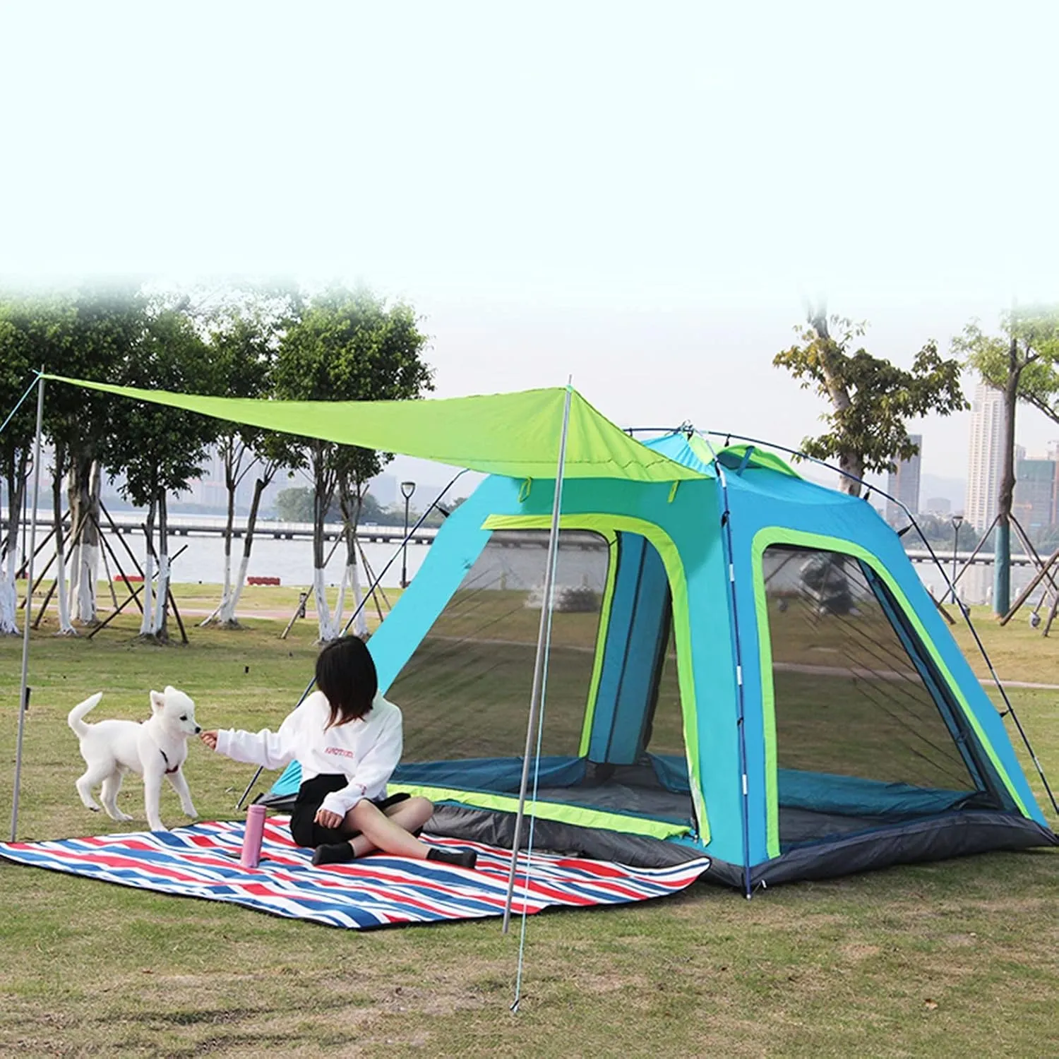 Camping Tents Shelter Portable Waterproof Cabin Tent Hold 4-6 Persons with Instant Setup Pop Up Tent with Carry Bag UV Protection for Camping Hiking Mountaineering (Color : Blue)