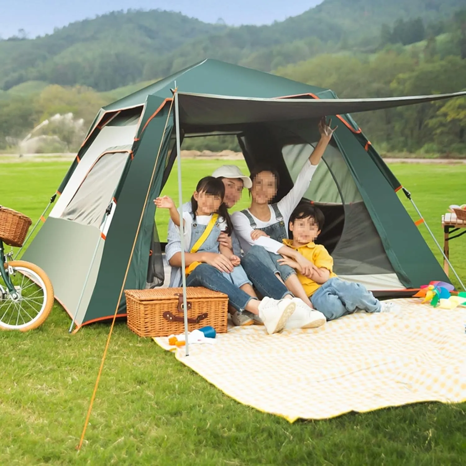 Camping Tents Shelter Portable with Carry Bag Waterproof Hold 5-6 Persons Instant Setup Pop Up Tent with Top Rainfly UV Protection for Camping Hiking Mountaineering (Color : Green)