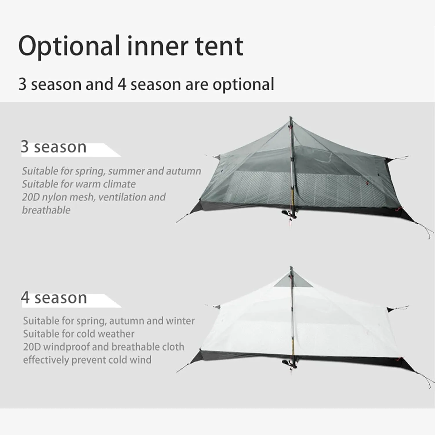 Camping Tents,2022 New Version 230cm Ultralight Camping 3/4 Season 15d Silnylon Rodless Tent (Color : Khaki, Size : 1P 4 Season)