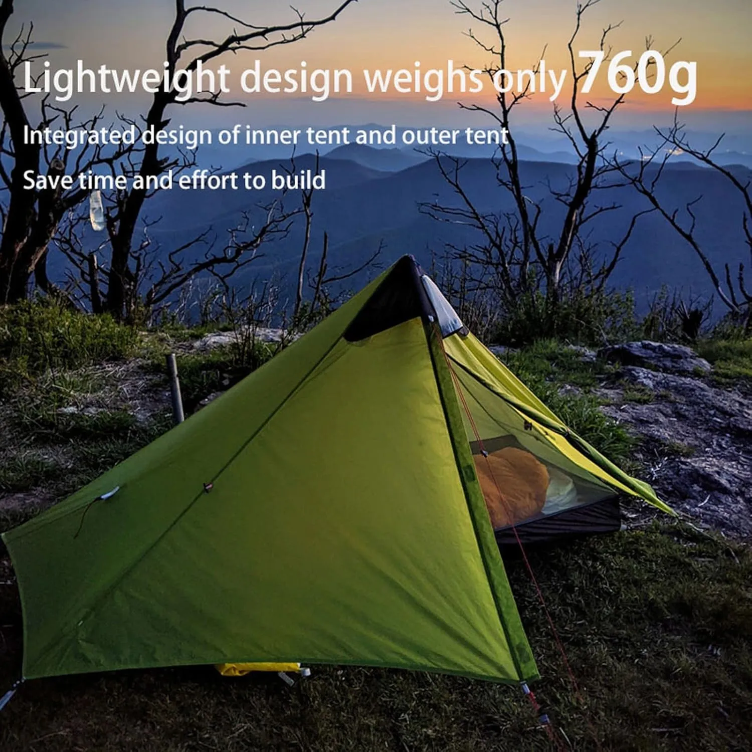 Camping Tents,2022 New Version 230cm Ultralight Camping 3/4 Season 15d Silnylon Rodless Tent (Color : Khaki, Size : 1P 4 Season)