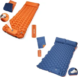 CAMULAND Camping Mattress 2 Person, Double Sleeping Pad for Camping Mat Inflatable Air Bed with Pillow Built-in Foot Pump Backpacking Hiking Traveling Gear Compact Self Inflating