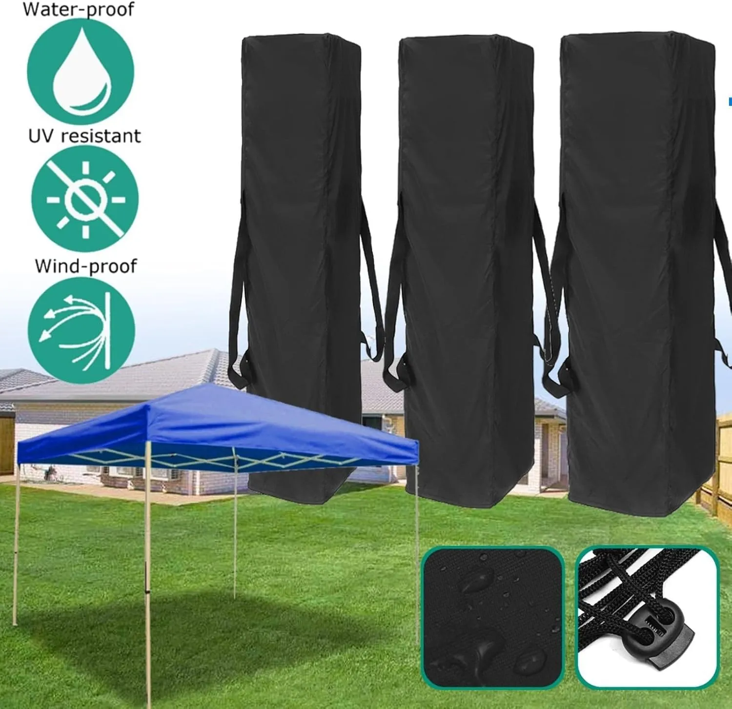 Canopy Carrying Bag, Bottom Opening Tent Bag, Waterproof Canopy Carrying Storage Bag, Tearproof Tent Bag with 2 Handles, Travel Sports Equipment Bag, Black(L)