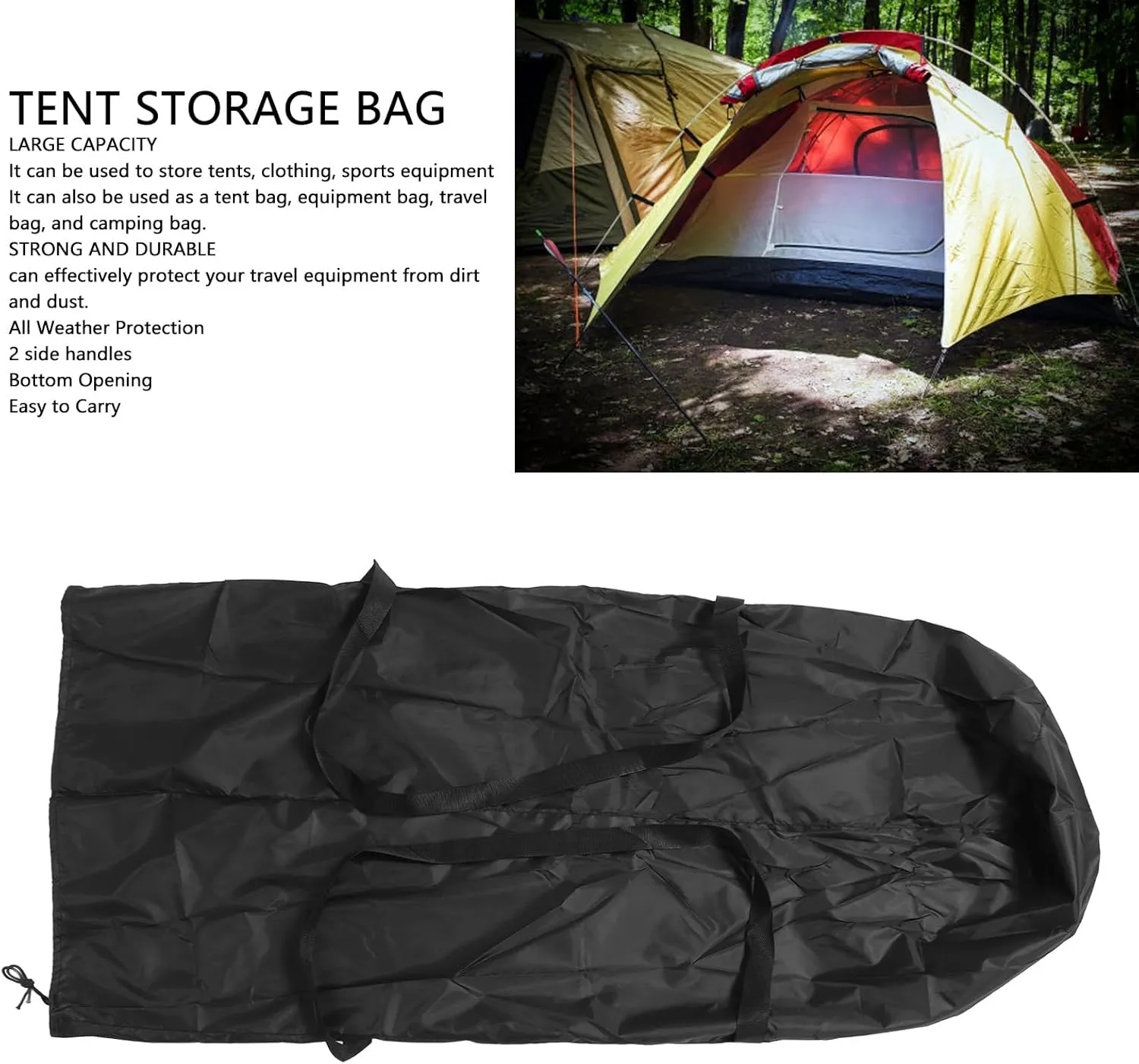Canopy Carrying Bag, Bottom Opening Tent Bag, Waterproof Canopy Carrying Storage Bag, Tearproof Tent Bag with 2 Handles, Travel Sports Equipment Bag, Black(L)