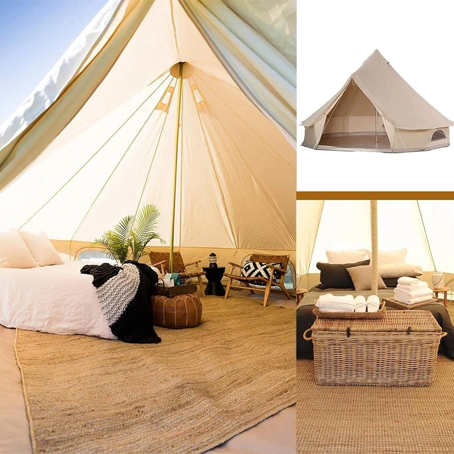 Canvas Tent with Stove Hole, Cotton Canvas Tent, Yurt Tent for Camping, Waterproof 4 Seasons Tent for Family Camping, Outdoor Glamping, Luxury Teepee