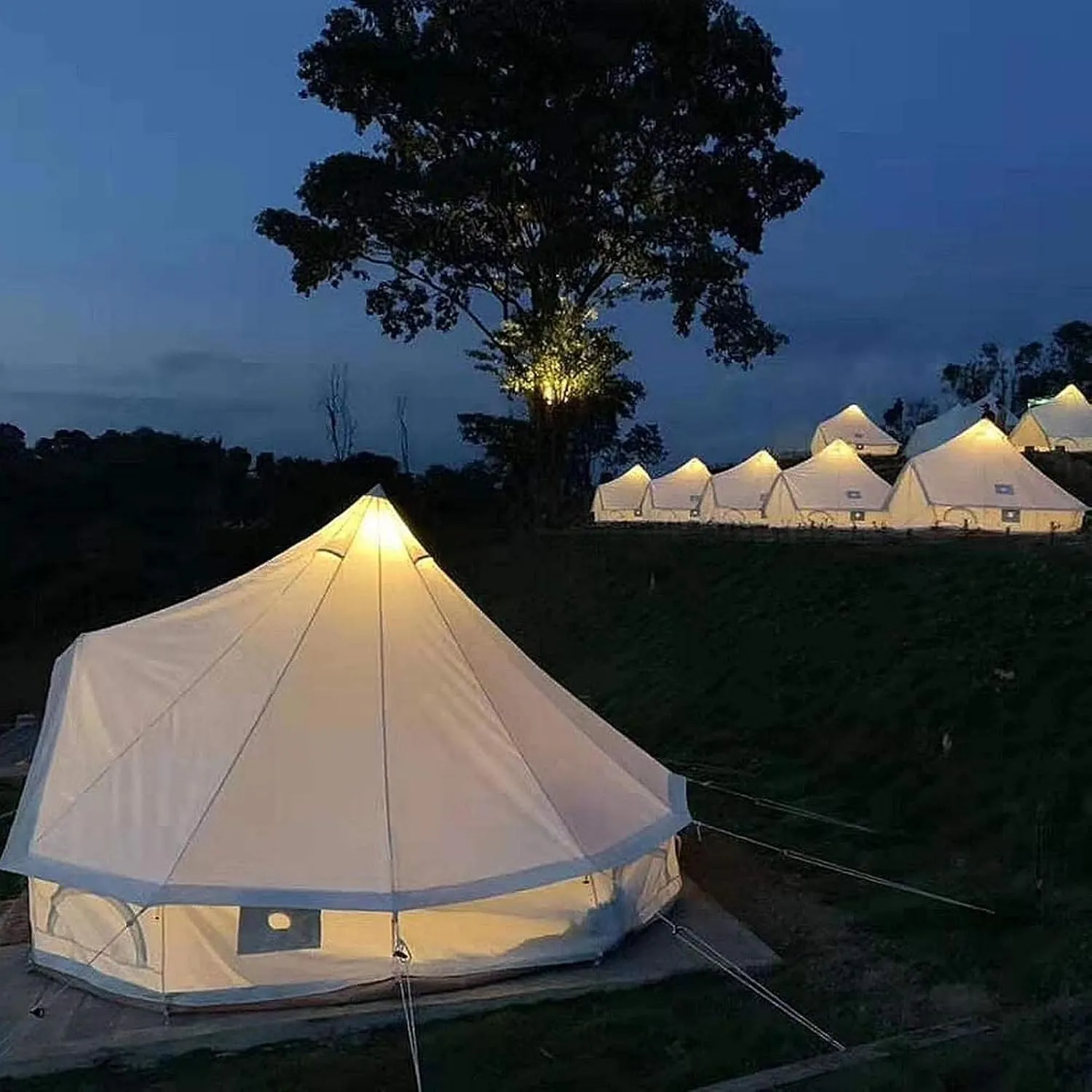 Canvas Tent with Stove Hole, Cotton Canvas Tent, Yurt Tent for Camping, Waterproof 4 Seasons Tent for Family Camping, Outdoor Glamping, Luxury Teepee