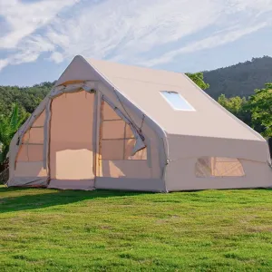 Capacity for 4-6 People, Outdoor Inflatable Camping Deluxe Tent 6.3 Flat Inflatable House Oxford Cloth Tent, Double Door Air Pump with Window Travel Sun Protection Waterproof Windproof Camping Tent