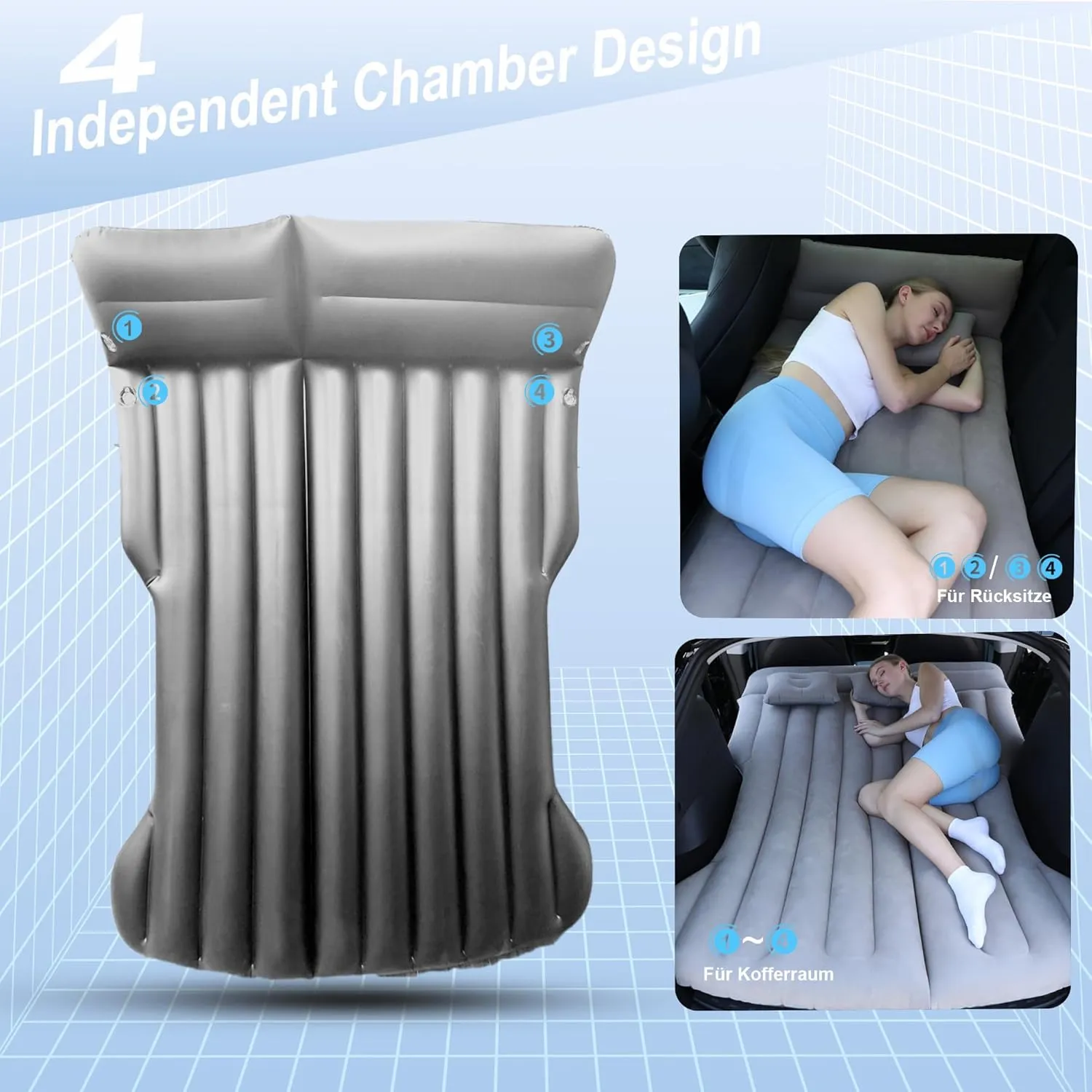 Car Air Mattress Camping Bed, Inflatable Car Mattress for Model Y SUV Truck Backseat Trunk, Portable Air Bed Sleeping Pad Tent Mat Foldable Mattress for Camping Travel Home 195 * 130cm (Grey)