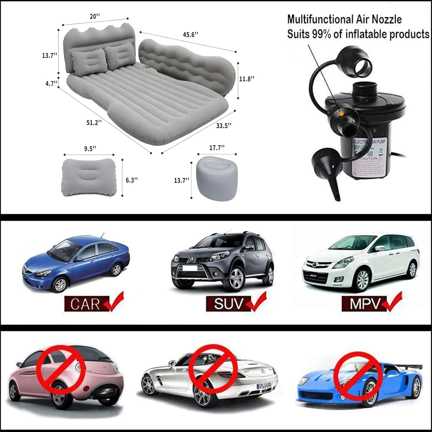 Car Air Mattress, Car Camping Travel Bed, Portable Rest Mat, sleeping pad, Compatible with Infiniti QX 30 50 55 56 60 70 80,D