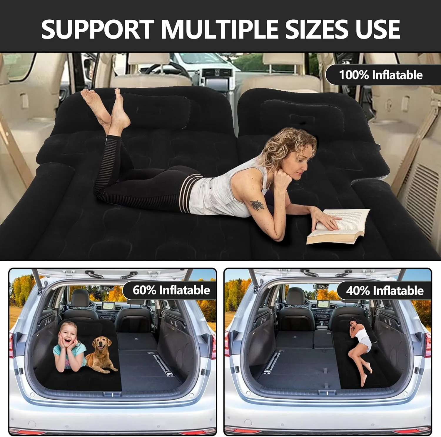 Car Air Mattress, Portable Car Inflatable Back Seat Bed, hickened Inflatable Mattress with Air Pump and 2 Pillow for Home, Outdoor, Camping and Travelling Car Sleeping Pad