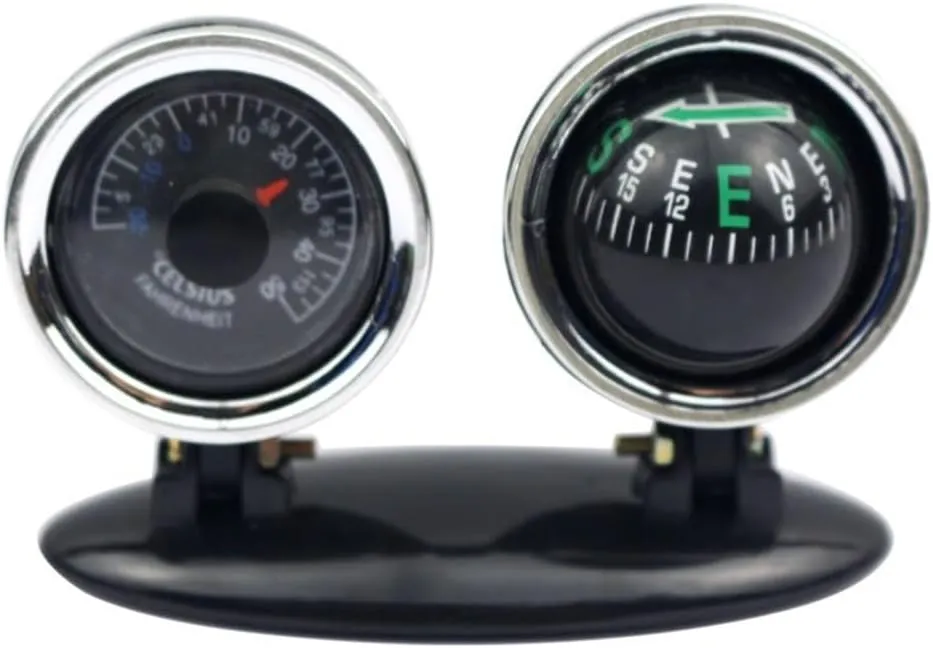 Car Guide with Thermometer Ball Compass Hygrograph Compass 2-in-1 Metal